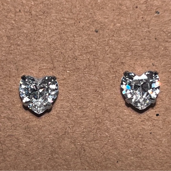925 Sterling Silver Diamond Heart Shape Studs - Picture 3 of 6
